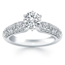 14k White Gold Triple Row Pave Diamond Engagement Ring, size 6