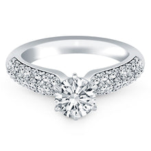 14k White Gold Triple Row Pave Diamond Engagement Ring, size 6