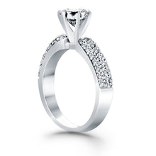 14k White Gold Triple Row Pave Diamond Engagement Ring, size 7