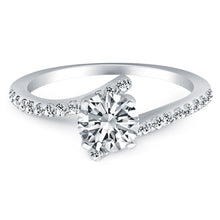 14k White Gold Open Shank Bypass Diamond Engagement Ring, size 4