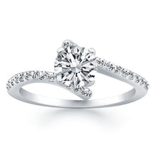 14k White Gold Open Shank Bypass Diamond Engagement Ring, size 8.5