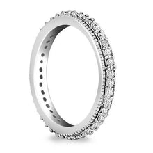 14k White Gold Pave Set Round Cut Diamond Eternity Ring with Milgrained Edging, size 7