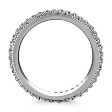 14k White Gold Pave Set Round Cut Diamond Eternity Ring with Milgrained Edging, size 7