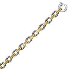 18k Yellow Gold and Sterling Silver Dual Polished and Cable Style Chain Bracelet, size 7.5''