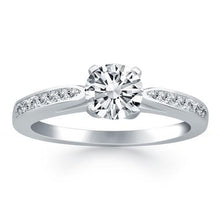 14k White Gold Cathedral Engagement Ring with Pave Diamonds, size 5
