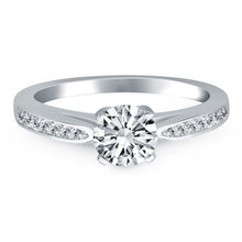 14k White Gold Cathedral Engagement Ring with Pave Diamonds, size 8.5