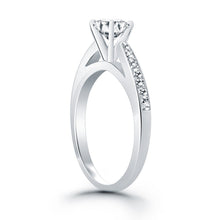14k White Gold Cathedral Engagement Ring with Pave Diamonds, size 8