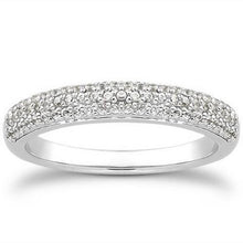 14k White Gold Triple Multi-Row Micro- Pave Diamond Wedding Ring Band, size 6.5