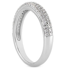 14k White Gold Triple Multi-Row Micro- Pave Diamond Wedding Ring Band, size 8.5