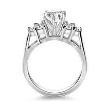 14k White Gold Cathedral Engagement Ring with Side Diamond Clusters, size 5