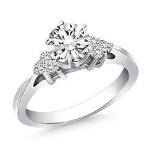 14k White Gold Cathedral Engagement Ring with Side Diamond Clusters, size 6
