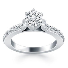 14k White Gold Curved Shank Engagement Ring with Pave Diamonds, size 7.5