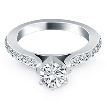 14k White Gold Curved Shank Engagement Ring with Pave Diamonds, size 7.5