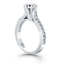 14k White Gold Curved Shank Engagement Ring with Pave Diamonds, size 8