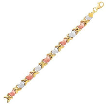 14k Tri-Color Gold Fancy Satin Heart Line Bracelet, size 7.25''
