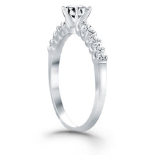 14k White Gold Shared Prong Diamond Band Accent Engagement Ring, size 4
