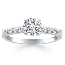 14k White Gold Shared Prong Diamond Band Accent Engagement Ring, size 9