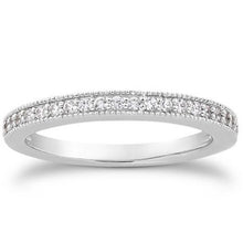 14k White Gold Pave Diamond Milgrain Wedding Ring Band Set 1/2 Around, size 7