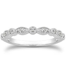 14k White Gold Vintage Look Fancy Pave Diamond Milgrain Wedding Ring Band, size 6.5