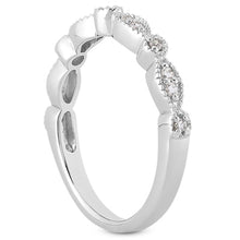 14k White Gold Vintage Look Fancy Pave Diamond Milgrain Wedding Ring Band, size 8