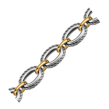 18k Yellow Gold and Sterling Silver Chain Necklace in a Cable Motif, size 8''
