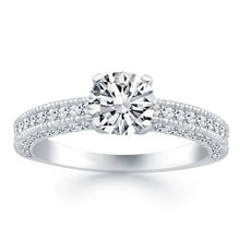 14k White Gold Diamond Micropave Milgrain Engagement Ring, size 4