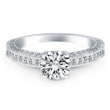 14k White Gold Diamond Micropave Milgrain Engagement Ring, size 7.5
