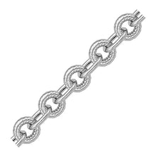 Sterling Silver Round Motif Cable Design Chain Link Bracelet, size 7.5''