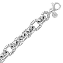 Sterling Silver Oval Cable Style Stationed Chain Bracelet, size 8.5''