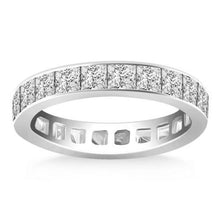 14k White Gold Eternity Ring with Channel Set Princess Cut Diamonds, size 8