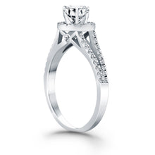14k White Gold Diamond Halo Split Shank Engagement Ring, size 5.5
