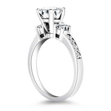 14k White Gold Three Stone Engagement Ring with Diamond Band, size 4.5