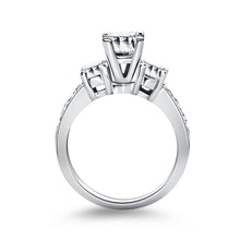 14k White Gold Three Stone Engagement Ring with Diamond Band, size 5