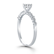 14k White Gold Diamond Engagement Ring with Shared Prong Diamond Accents, size 8