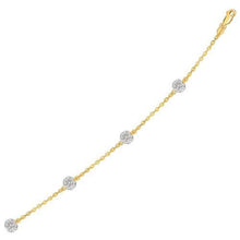 14k Yellow Gold Bracelet with Crystal Studded Ball Stations, size 7.25''