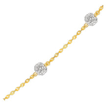 14k Yellow Gold Bracelet with Crystal Studded Ball Stations, size 7.25''