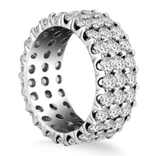 14k White Gold Triple Band Round Diamond Eternity Ring, size 4
