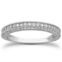 14k White Gold Fancy Pave Diamond Milgrain Textured Wedding Ring Band, size 5