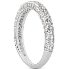 14k White Gold Fancy Pave Diamond Milgrain Textured Wedding Ring Band, size 7.5