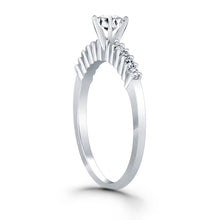 14k White Gold Shared Prong Accent Diamond Engagement Ring, size 5.5