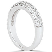 14k White Gold Triple Multi-Row Micro- Pave Diamond Wedding Ring Band, size 6.5
