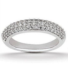 14k White Gold Triple Multi-Row Micro- Pave Diamond Wedding Ring Band, size 7