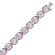 Sterling Silver Square Pink Amethyst and White Sapphire Edged Accented Bracelet, size 7.25''