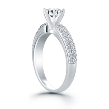 14k White Gold Triple Row Pave Diamond Engagement Ring, size 6
