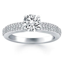 14k White Gold Triple Row Pave Diamond Engagement Ring, size 7.5