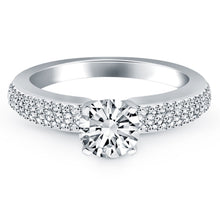 14k White Gold Triple Row Pave Diamond Engagement Ring, size 7.5
